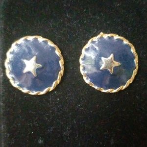 Vintage navy gold star enamel earrings